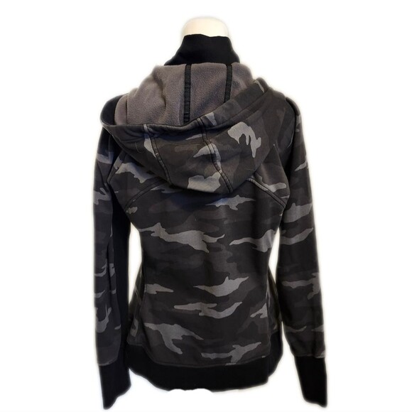 Athleta Triumph full zip black & gray camo hoodie warm up jacket, L - Picture 4 of 11